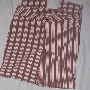 🌟 size medium womens pants brown white striped  print  stretch casual dress